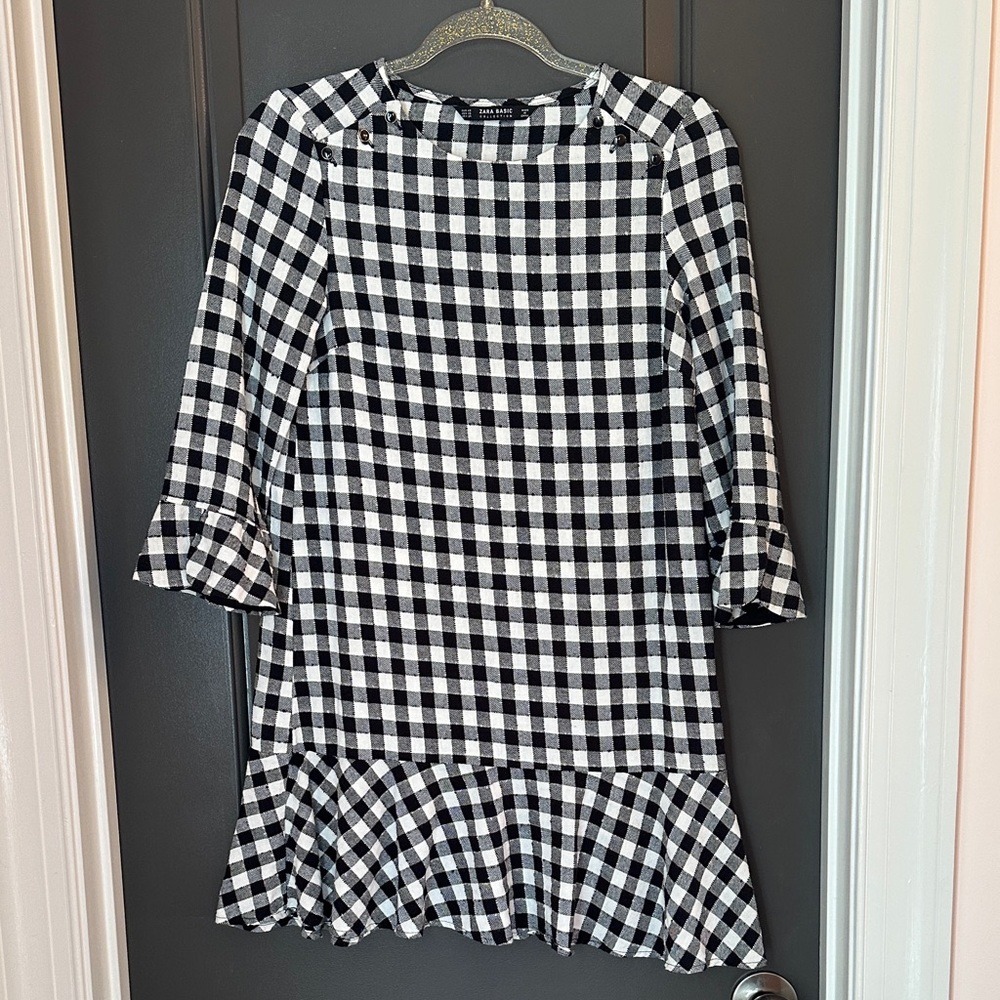 Zara‎ Black and White Gingham Dress size XS